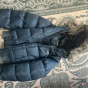 The North Face Blue Puffer Jacket with Fur Trim